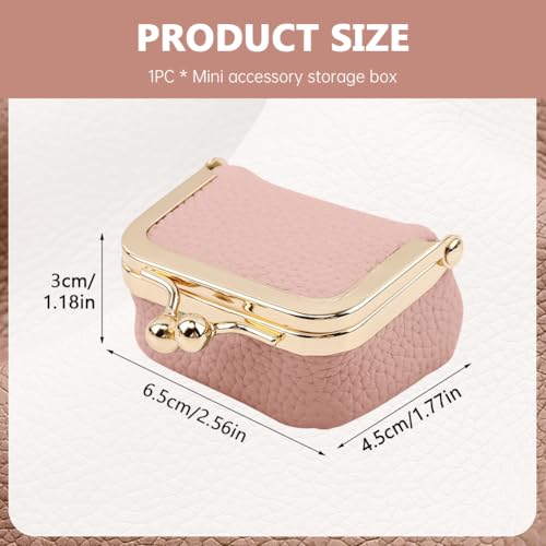 Genuine Leather Small Jewelry Travel Case with Kiss Lock, Portable Travel Jewelry Case Mini Coin Purse for Rings, Earrings, Pendants, Necklaces, Mini Jewelry Box for Girls Women(Pink) - color: Pink