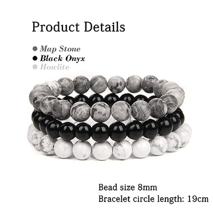 3 PCS Healing Crystal Bracelets for Women 8mm Natural Stone Beaded Stretch Bracelet Amethyst Jewelry Gifts - color: 10 8mm Map Stone & Howlite