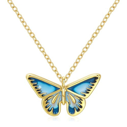 Gold Compass Charm Necklace for Women, Trendy Simple Dainty Inspirational Compass Butterfly Bow Knot Red Christmas Mug Sun Friendship Necklaces Graduation Gifts - style: Blue Butterfly