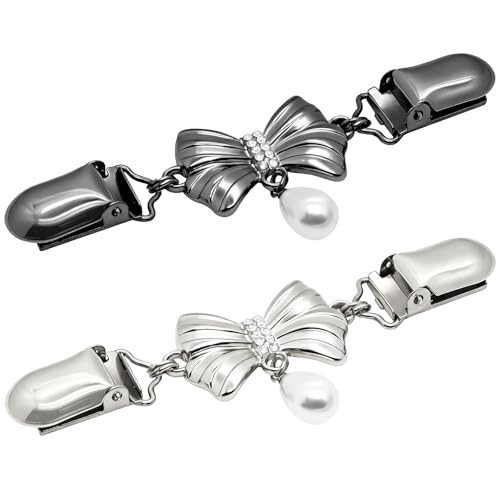 Frutain 2 Pcs Bow Waist Cincher Clips,Sweater Shawl Clips for women, Alloy Waist Buckle for Dresses,Shirts,Cardigans - color: Sliver/Black
