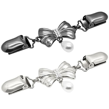 Frutain 2 Pcs Bow Waist Cincher Clips,Sweater Shawl Clips for women, Alloy Waist Buckle for Dresses,Shirts,Cardigans - color: Sliver/Black