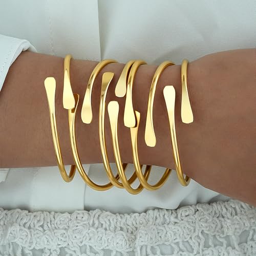 ÌF ME Gold Bangle Bracelets for Women, Indian Bangles Stackable Set, Multi Layer Textured 18K Gold Plated Chunky Bracelets Boho Jewelrys Set - style: E-6 PCS adjustable bangles