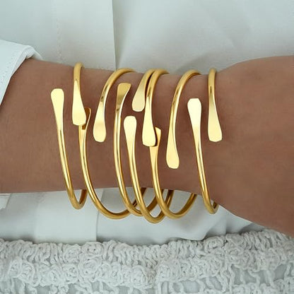 ÌF ME Gold Bangle Bracelets for Women, Indian Bangles Stackable Set, Multi Layer Textured 18K Gold Plated Chunky Bracelets Boho Jewelrys Set - style: E-6 PCS adjustable bangles