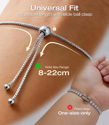 Lovans 14K Gold Plated Tennis Bracelets,White/Yellow/Rose Gold-plated Adjustable Cubic Zirconia Tennis Bracelet for Women - color: Silver, size: 5MM Blue