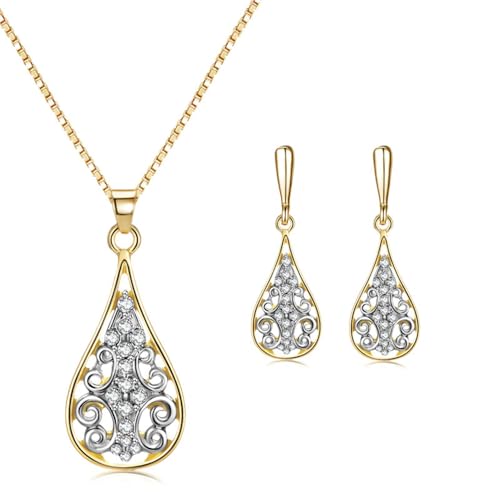 Elegant Wedding Bridal Crystal Teardrop Necklace Earrings Jewelry Set - style: jewelry set
