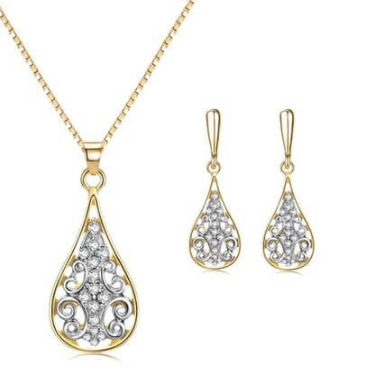 Elegant Wedding Bridal Crystal Teardrop Necklace Earrings Jewelry Set - style: jewelry set