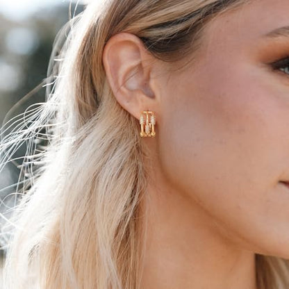 Huggie Hoop Earrings 14K Gold Plated Cubic Zirconia Dainty Simple Cute Beads Elegant CZ Circle Small Hoop Earring for Women Minimalist Handmade Hypoallergenic Jewelry - color: CZ-3 scattered