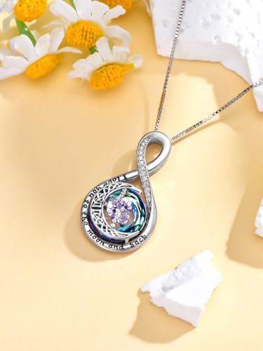 TOUPOP Birthstone Necklace for Women 925 Sterling Silver Moon and Star Pendant Necklaces I Love You to the Moon and Back Jewelry Anniversary Birthday Gifts for Her Wife Girlfriend Mom - color: 06-Jun-Alexandrite