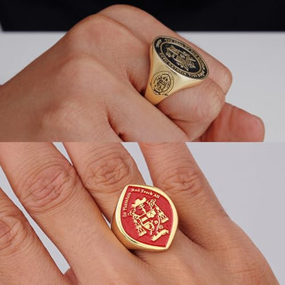 callie Custom Signet Ring - Engraved Text & Photo, Personalized Family Crest Coat Of Arms Rings, 925 Sterling Silver/Brass | Father's Day Jewelry Gifts for Men & Women - color: Olive 1