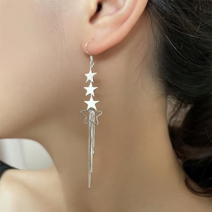 925 Sterling Silver Dangle Earrings with Charms Heart, Water drop, Moon, Star Long Drop Earring for Women Jewelry Gifts Hypoallergenic - color: star tassel