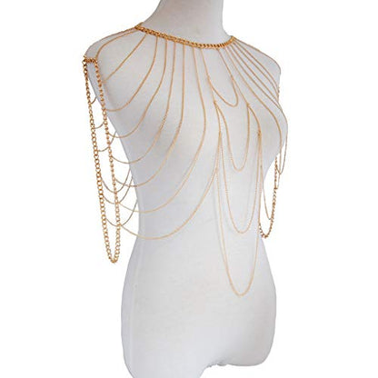 Women's Sexy Suit Body Chain - color: Multilayer Shoulder Body Chain-Gold Color-5