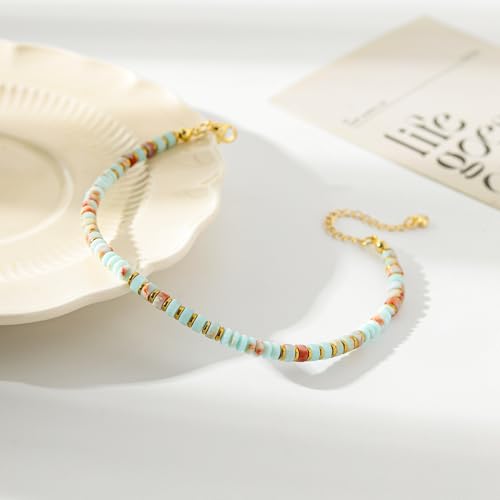 XIJIN Natural Stone Beaded Anklets for Women Handmade Beach Boho Turquoise Beads Ankle Bracelet Jewelry Gift for Her - color: P