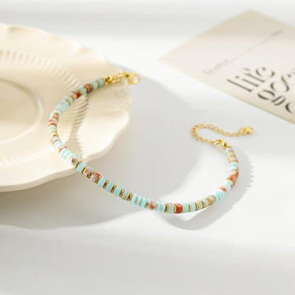 XIJIN Natural Stone Beaded Anklets for Women Handmade Beach Boho Turquoise Beads Ankle Bracelet Jewelry Gift for Her - color: P