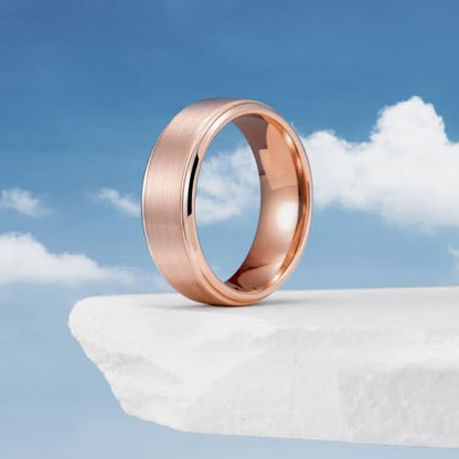 King Will Classic Tungsten Wedding Band for Men, 6/7/8/9/10mm Widths, Polished Finish Step Edge Matte Rings Comfort Fit - color: C-rose gold 8mm