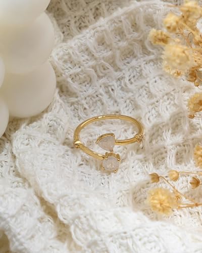 14K Gold Plated Crystal Open Ring for Women Adjustable Stone Ring Spiritual Crystal Jewelry