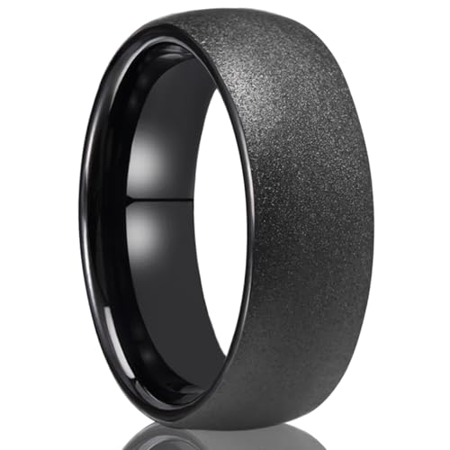 Black Tungsten Carbide Rings for Men 8mm Men's Wedding Band | The sandblasted finish is stylish and comfortable, suitable for everyday wear It is scratch-resistant and hypoallergenic.