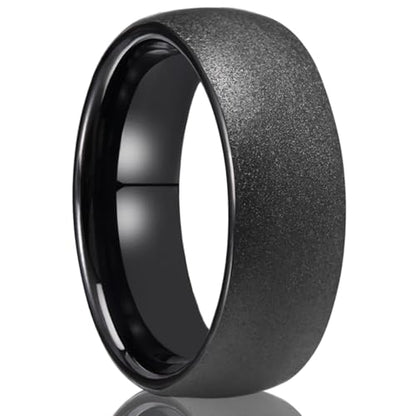 Black Tungsten Carbide Rings for Men 8mm Men's Wedding Band | The sandblasted finish is stylish and comfortable, suitable for everyday wear It is scratch-resistant and hypoallergenic.