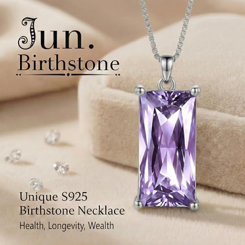 8mm x 16mm Square Birthstone Pendant Necklace – Fashion charming Sterling Silver Gift for women - color: June
