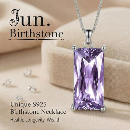 8mm x 16mm Square Birthstone Pendant Necklace – Fashion charming Sterling Silver Gift for women - color: June