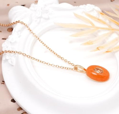 Natural Stone Necklaces Rhinestones Gemstone Necklace Adjustable Pendant Necklaces for Women - color: Orange