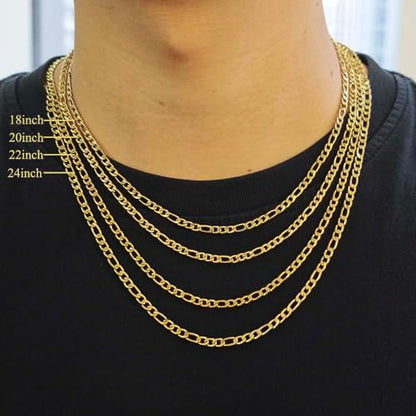 Stainless Steel Figaro Link Chain Necklace For Men Women, 3mm 4mm 5mm 7mm Width, 18k Gold Plated 18 20 22 24 Inch Figaro Chain, No Tarnish Durable Waterproof Jewelry - color: 4MM Gold, size: 20inches