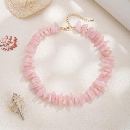 Elegance 11 designs Chunky Heart Necklace for Women, Colorful Acrylic Beaded Statement Puff Heart Necklace, Cute Boho Y2K Choker Necklace for Gift Jewelry - color: Pink