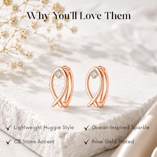 Gempires Huggie Hoop Earrings for Women | Cubic Zirconia Fashion Earrings Collection | Gold, Silver & Rose Gold Tone Styles | Lightweight Everyday Jewelry - color: CZ Fish Hoop