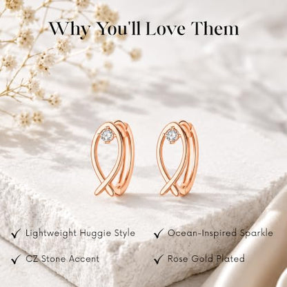 Gempires Huggie Hoop Earrings for Women | Cubic Zirconia Fashion Earrings Collection | Gold, Silver & Rose Gold Tone Styles | Lightweight Everyday Jewelry - color: CZ Fish Hoop