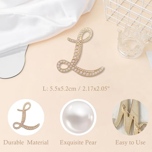 A-Z Initial 26 Letter Brooch Pins, Gold Faux Pearl Alphabet Badges Breastpin for Hat Bag Dress Coat Suit Accessory, Elegant Name Personalized Gifts for Women Men - color: L