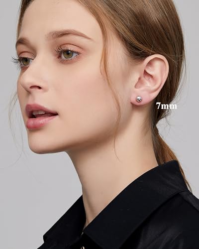 925 Sterling Silver Ball Stud Earrings for Women Men Hypoallergenic Ball Earrings 4mm-8mm - color: Sterling Silver, size: 5mm