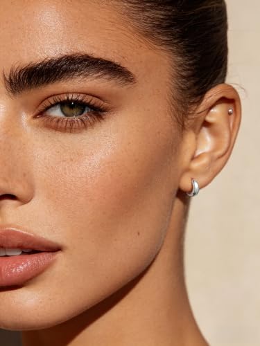 Bestyle Gold Huggies Earrings for Women Hypoallergenic 925 Sterling Silver Post Huggie Hoop Earrings Thick Lightweight Small Hoop Earrings 8/10/12/14mm - color: Silver, size: 8mm