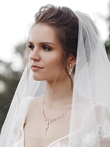 SWEETV Jewelry Set for Women, Cubic Zirconia Marquise Vine Cluster Bridal Earrings and Necklace Set, Bridal Jewelry Set for Wedding Prom - color: 01. Silver