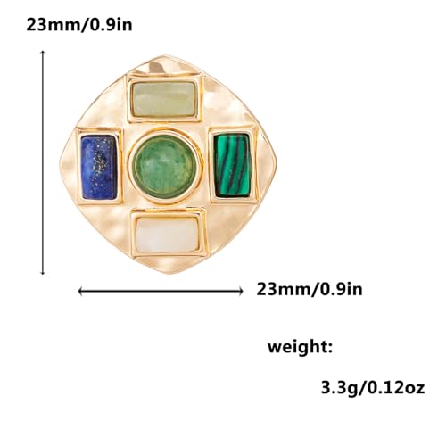 Geometric Large Stud Statement Earrings, Gold Tone Square Stud with Multi-Color Gemstone Design, Fashion Jewelry for Women - color: Cyan