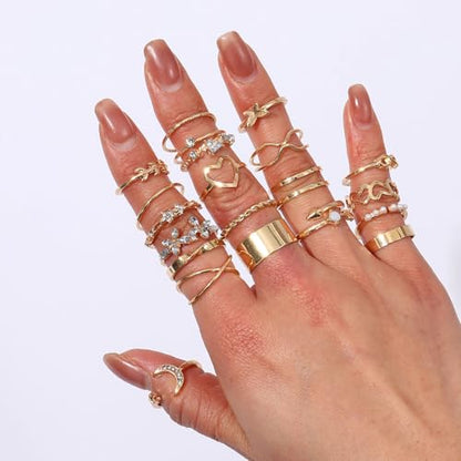 CHICUTIE Gold Knuckle Rings Set For Women Stackable Joint Finger Midi Rings Dainty Cubic Crystal Zirconia Simple Hollow Twist Cute Rings Pack Jewelry Gift - style: 46pcs Gold