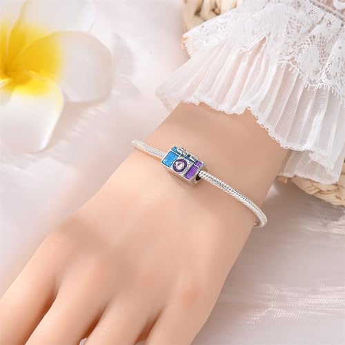 HONGRUI 925 Sterling Silver Charm for Bracelets Fashion Women Jewelry Gift - color: Blue camera