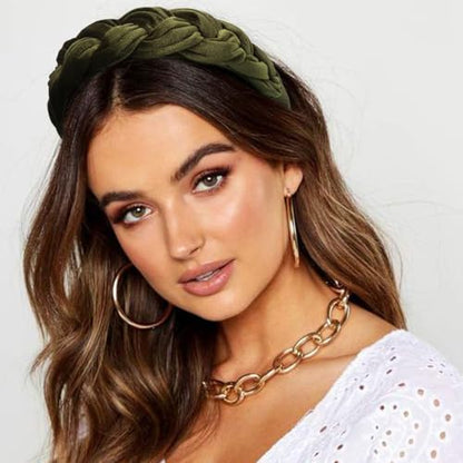 DRESHOW Velvet Braided Headband Women Hair Hoop Elastic Hair Bands Fashion Headbands for Women - color: 1 Pc Velvet Hair Hoop: Army Green