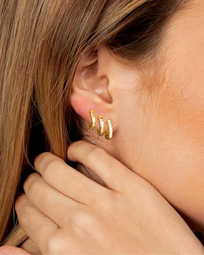 Tassel Chain Small Gold Hoop Dangle Earring For Women Huggie Earring Heart Star CZ 14K Gold Plated Fashion Jewelry Graduation Gift for Her Mothers Day Gifts for Mom - color: Gold-12mm 3pair