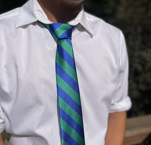 tiemart Men's Striped Tie Standard Length - color: Kelly Green and Royal Blue