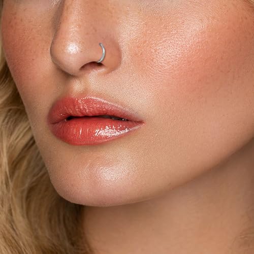 2PCS 16G Titanium Nose Rings for Women, Nostril and Septum | F136 Implant Grade Titanium, Hypoallergenic, 1.2 mm ×8 mm, Faceted and CZ Hinged Clicker Hoops for Nostril or Septum - color: Style B Silver-8mm