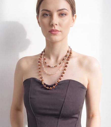 Noessla Layered Beaded Necklaces for Women - 3 Strand Boho Statement Choker Fashion Jewelry Gifts - color: Brown