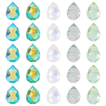 50Pcs Green Faceted Glass Teardrop Beads Electroplate Transparent Crystal Teardrop Charm Beads Top Drilled Drop Spacer Bead Water Drop Chandelier Charms for Earring Necklace Jewelry Making - color: Green
