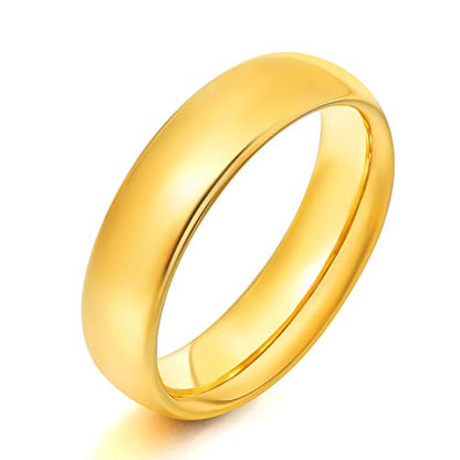KAZITSAN 2mm 4mm 6mm Stainless Steel Rings for Women Men High Polish Plain Dome Silver/Gold/Rose Gold Wedding Band Comfort Fit - color: 6mm-Gold