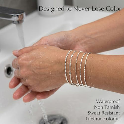 Dainty Gold Bracelet for Women Trendy Non Tarnish, Thin Bracelets Stackable Set with Bangle Cuff, Box, Herringbone, Paperclip, Figaro, Sparkling Link Chains Waterproof, Simple Jewelry Gifts for Women - color: Silver-cuban/cuff/heart/beaded/twisted/rope