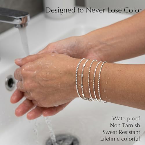 Dainty Gold Bracelet for Women Trendy Non Tarnish, Thin Bracelets Stackable Set with Bangle Cuff, Box, Herringbone, Paperclip, Figaro, Sparkling Link Chains Waterproof, Simple Jewelry Gifts for Women - color: Silver-cuban/cuff/heart/beaded/twisted/rope