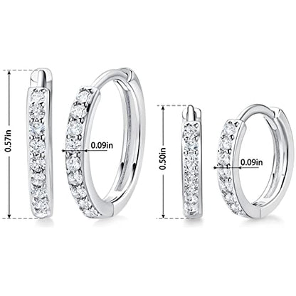 White Gold Earrings for Women Men Hoop and Stud Earring Set | Hypoallergenic 14K White Gold Plated Hoops Huggie Stud Earrings Set Round Cubic Zirconia Ear Jewelry - style: A5-White Gold-Hoop (2 Pairs)