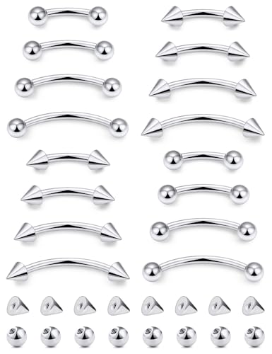Jenxnjsjo 16g 6/8/10/12mm Silver/Gold/Black Eyebrow/Rook/Snug/Vertical-Labret/VCH/Snake-Eyes/Anti-Tragus/Christina/Daith/Belly-Button/Bridge/Hood/Surface Curved Barbell Piercing Jewelry for Women Men - color: Silver Tone