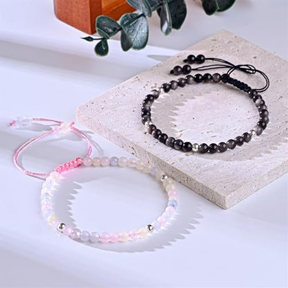 Natural Stone&925 Sterling Silver/18K Gold Anklet,│4MM│9-12 in│, Hand Woven, Adjustable Size - color: Morgan Anklet，4MM