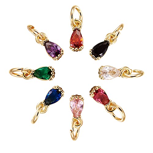Beadthoven 20pcs Real 18K Gold Plated Teardrop Charm Pendants Cubic Zirconia Crystal Drop Charm Beads with Jump Ring for DIY Jewelry Making Necklace Choker Earrings Tiny Dangle Accessories - color: 0Teardrop-Mixed