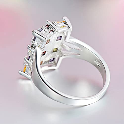 Multi Square Cubic Zrionias Crystal Ring,Platinum Plated Crystal Cocktail Party Ring for Women