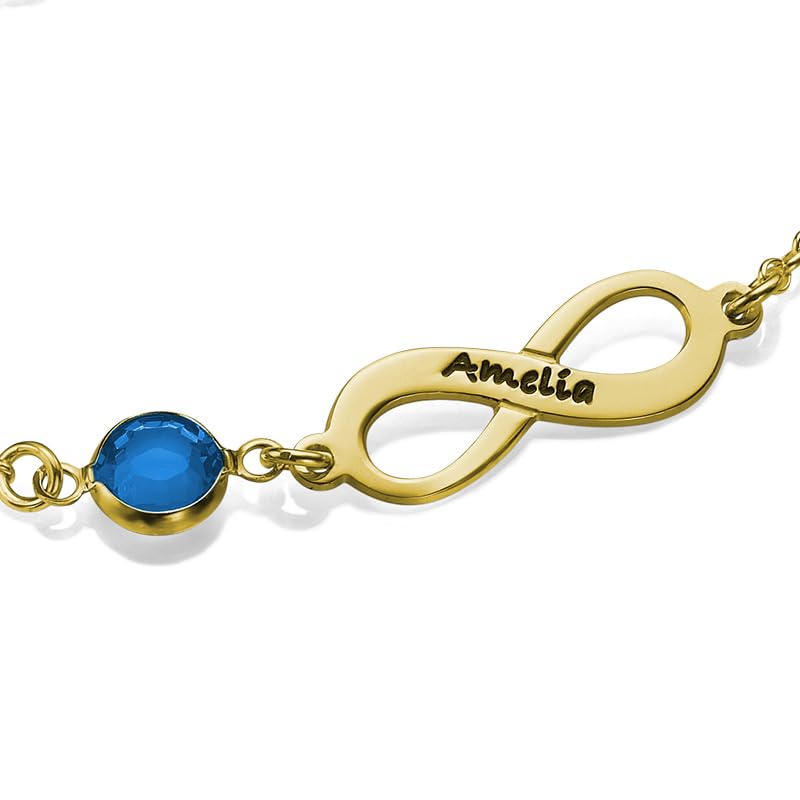 Personalized Infinity Bracelet - Choose Your Style - Sterling Silver, Solid Gold or Plated - Rolo Chain - color: 18K Gold Vermeil Silver, size: 1 Name Bracelet with Birthstone
